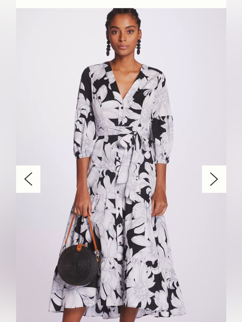 Maeve Black Maxi Dress with White Floral Design